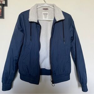 Blue Garage Bomber Jacket with Sherpa Lining (XS)